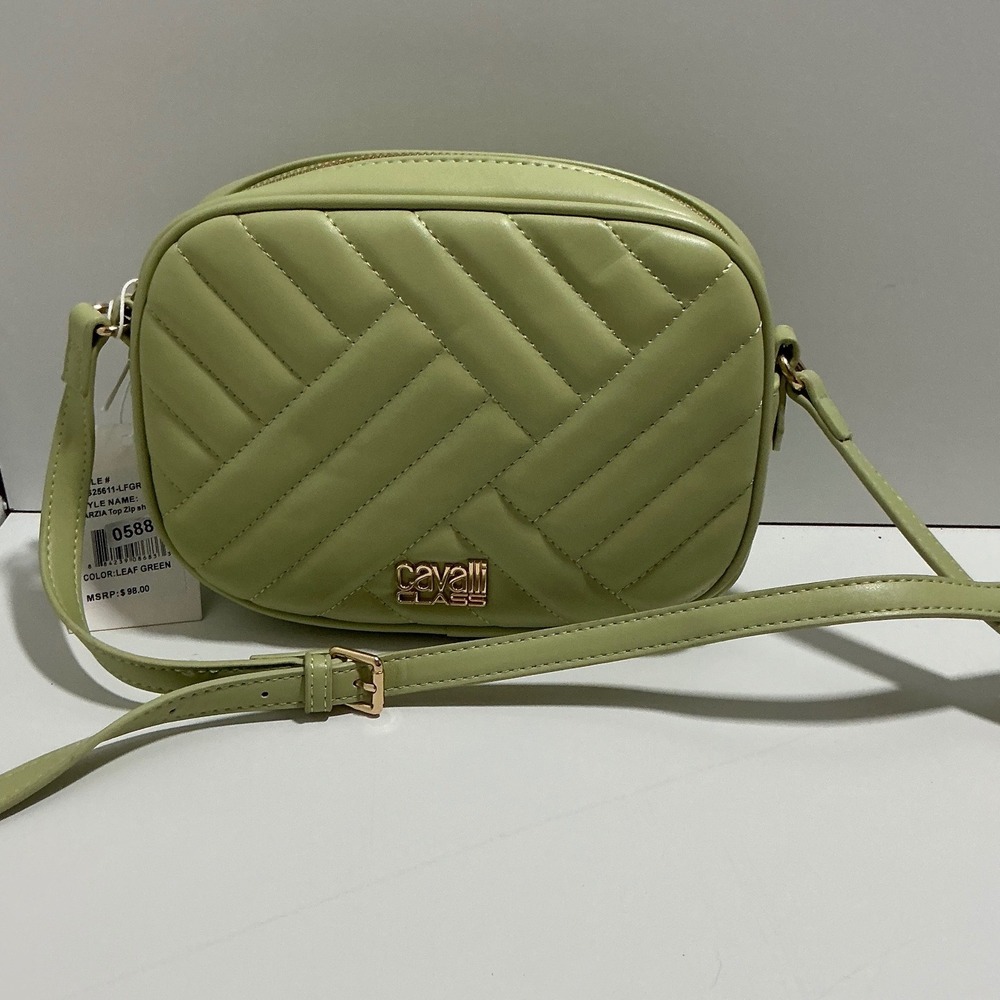 Cavalli Class Marzia Top Zip Crossbody Bag Leaf Green Quilted C25611-LFGR
